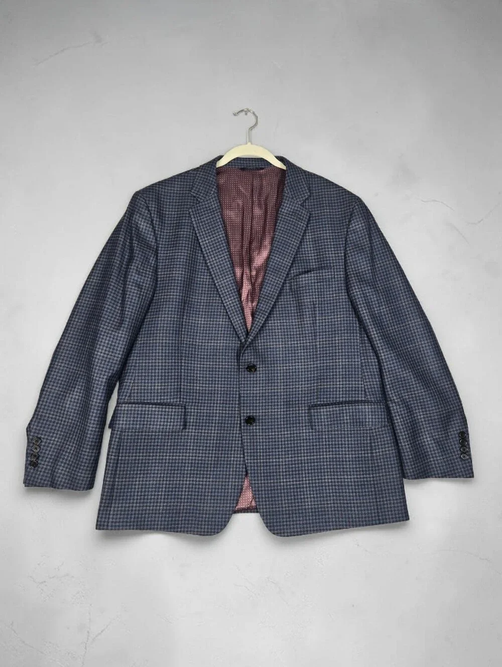 Ralph Lauren Navy Check 2 Button Men's Blazer Wool Silk Blend 46R